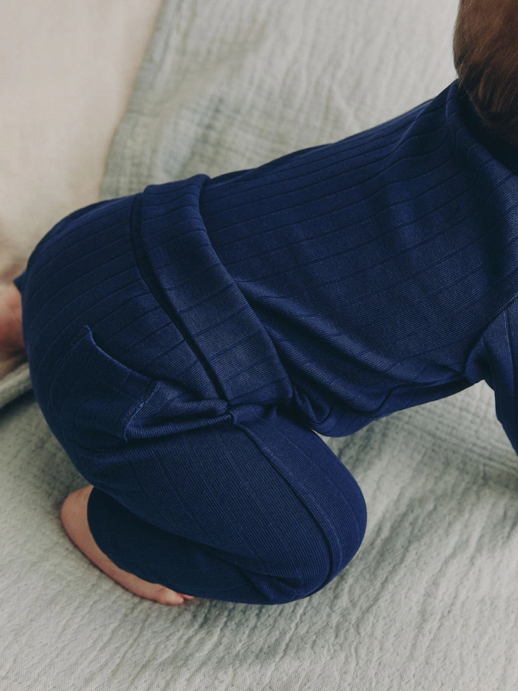 Navy Blue Polo Bodysuit and Legging Baby Set